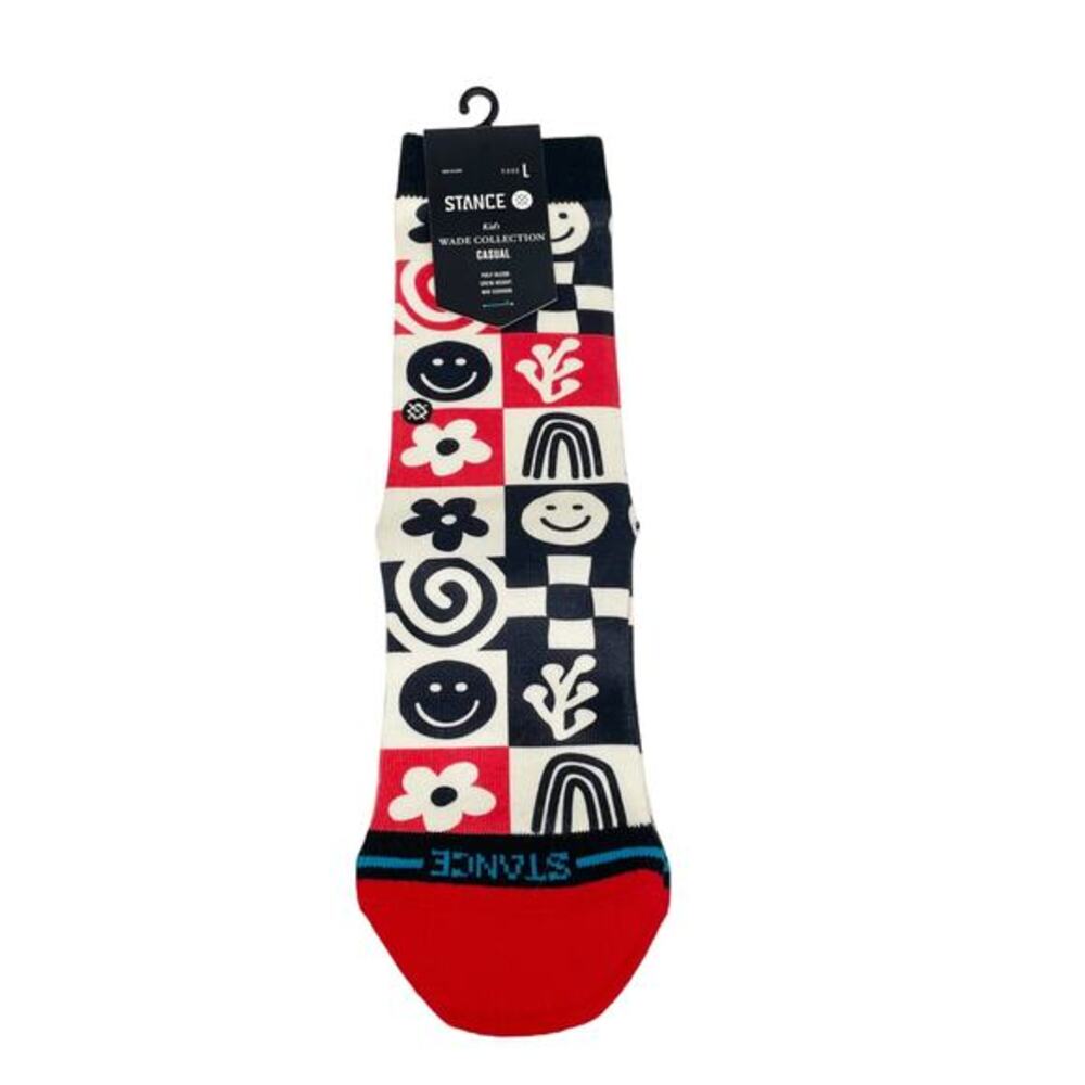 Stance Kid's Crew Polyester Wade Collection Icon Casual Socks Smiley Face Size L